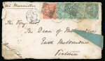 Stamp of Great Britain » 1854-1900 Postal History of the Perforated Line Engraved and Surface Printed Issues 1868 (Dec 3) Envelope from Ireland to Australia, with "RECEIVED OPEN AT / POST OFFICE MELBOURNE / AND REFASTENED" hs 