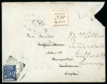 Stamp of Uganda 1897 (Jun 16) Envelope from Kampala to England with 1896 4a uncancelled in combination with British East Africa 1896-1901 2 1/2a