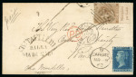 Stamp of Great Britain » 1854-1900 Postal History of the Perforated Line Engraved and Surface Printed Issues 1862 (Mar 5) Envelope from Cardiff, Wales, sent to the "Order of Charity" in Rome, Italy, with 1864-79 2d blue pl.9 and 1862-64 9d bistre lower marginal 