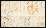 Stamp of Great Britain » 1847-54 Embossed 1855 (Jun 8) Entire from Preston to Manilla, Philippines, with Embossed 1s green tied by crisp "628" sideways duplex