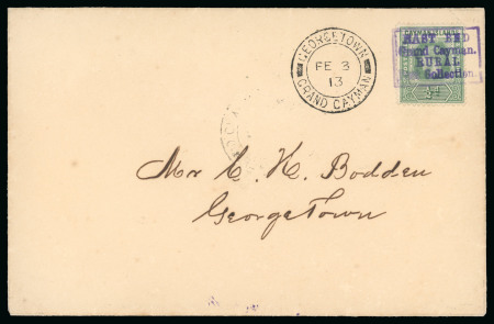 Stamp of Cayman Islands 1913 Envelope to Georgetown bearing KEVII 1/2d green tied by boxed "EAST END / Grand Cayman / RURAL / Post Gollection" 