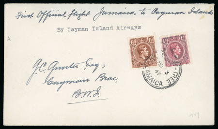 Stamp of Cayman Islands 1947 incoming First Flight cover from Jamaica