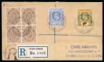 Stamp of Cayman Islands 1908 registered cover to Czechoslovakia with 2 1/2d.