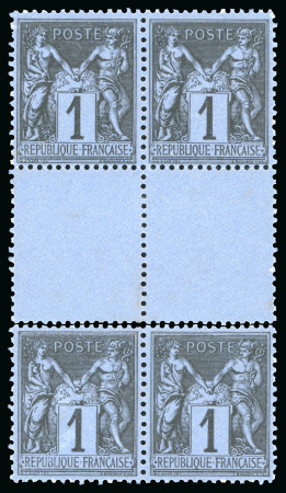 Stamp of France » Type Sage 1876-1900 1877, Bloc de 4 interpanneau Type Sage rare nuance