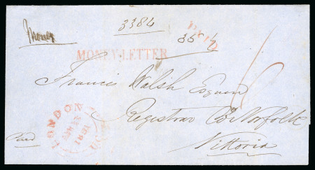 Stamp of Canada 1851 (Apr 15) Entire letter on blue paper marked "Money" to Vittoria, bearing London despatch cds, "MONEY LETTER" hs