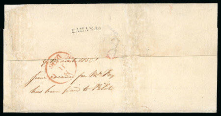 Stamp of Bahamas 1836 Entire to London rated 4/4 showing a good strike of the straight-line "BAHAMAS" hs