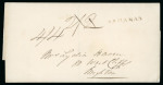 Stamp of Bahamas 1836ca. undated entire to England rated "2/2" and corrected to "4/4", showing good strike of straight-line "BAHAMAS" hs