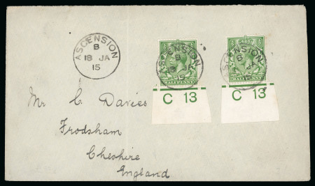 Stamp of Ascension » Great Britain Used in Ascension 1915 (18 Jan) Davies  cover to England, bearing 1912-22