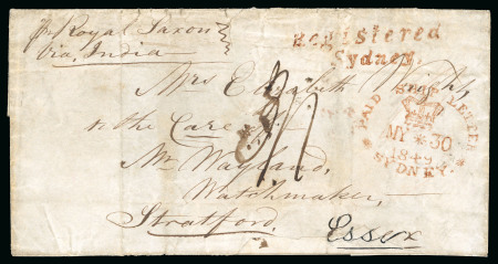 Stamp of Australia » New South Wales 1849 (May 30) Front (and part back) with two-line "Registered / Sydney." handstamp