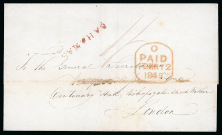 Stamp of Bahamas 1845 (Jan 31) Missionary entire from Nassau to London, bearing a good strike of straight-line "BAHAMAS" hs 