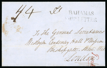 Stamp of Turks and Caicos Islands 1849 (Apr 10) Wrapper (slightly truncated at right) from Turks Island showing a fine strike of "Bahamas / ship letter" handstamp