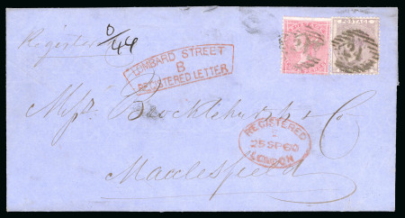Stamp of Great Britain » 1854-1900 Postal History of the Perforated Line Engraved and Surface Printed Issues 1860 (25 Sept) blue Brocklehurst entire to Macclesfield with framed "LOMBARD STREET / B / REGISTERED LETTER" hs