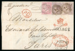 Stamp of Great Britain » 1854-1900 Postal History of the Perforated Line Engraved and Surface Printed Issues 1861 (Jun 19) Wrapper sent registered to Paris with 1855-57 4d rose-red and 6d lilac (2)