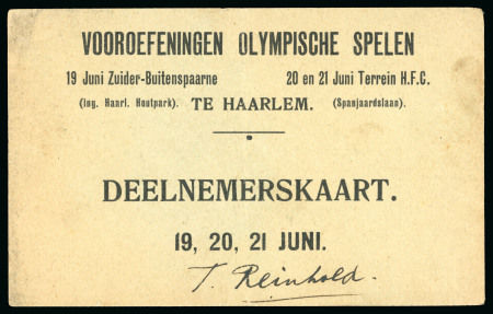 Stamp of Olympics » 1908 London 1908 Participant's card for Olympic Trials in Haarlem ("Vooroefeningen Olympische Spelen"), Netherlands