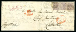 Stamp of Great Britain » 1854-1900 Postal History of the Perforated Line Engraved and Surface Printed Issues 1862 (Feb 4) Letter sheet sent registered from Norwich to Calcutta bearing strip of three 6d lilac 