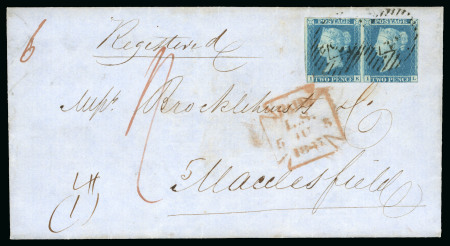 Stamp of Great Britain » 1841 2d Blue 1847 (Jun 5) Lettersheet sent registered from London to Macclesfield with 1841 2d blue pl.3 IK-IL pair