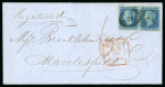 Stamp of Great Britain » 1841 2d Blue 1852 (Oct 2) Lettersheet sent registered from London to Macclesfield bearing 1841 2d blue pl. 4 DG-DH pair,