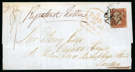 Stamp of Great Britain » 1841 1d Red 1843 (Jun) Wrapper to London, bearing 1d light red-brown EG, endorsed "18 Registered Letter" 