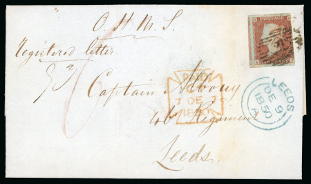 Stamp of Great Britain » 1841 1d Red 1850 (Dec 7) O.H.M.S registered entire letter from Cox and Co Military Agents