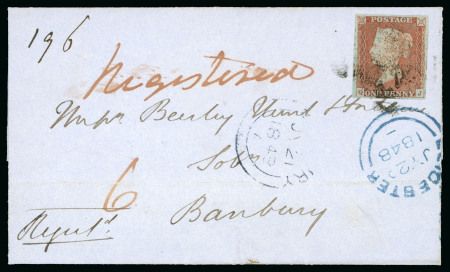 Stamp of Great Britain » 1841 1d Red 1848 (Jul 20) Wrapper sent registered from Leicester to Banbury with 1841 1d red-brown QJ