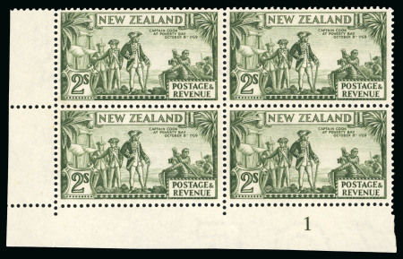 Stamp of New Zealand 1935-36 2s olive-green perf.13.5x14 in mint plate block of four