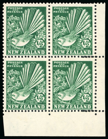 Stamp of New Zealand 1936-42 1/2d bright green in mint lower right corner block of four from a sheet issued at Methven