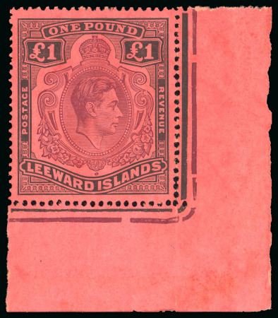 Stamp of Leeward Islands 1938-51 £1 brown-purple & black on red mint showing variety broken lower right scroll