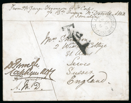 Stamp of Egypt » Early Letters 1882 (SeP 2) stampless soldiers cover to England  endorsed