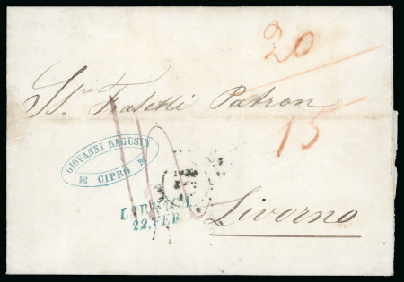 Stamp of Cyprus » Austrian Offices 1859 (22 Feb.) entire letter (in Italian) from Larnaca with LARNACA two-line datestamp in BLUE