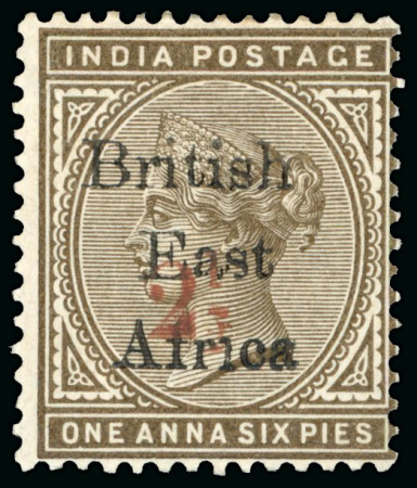 Stamp of Kenya, Uganda and Tanganyika » British East Africa 1895 2 1/2a Provisional on 1a6p showing variety "1 for i in Africa", mint l.h.