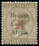 Stamp of Kenya, Uganda and Tanganyika » British East Africa 1895 2 1/2a Provisional on 1a6p with overprint types 12, 13, and 14 which sent to the UPU in Bern as specimens