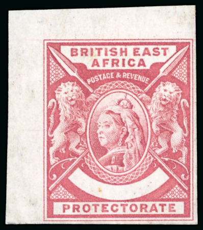 Stamp of Kenya, Uganda and Tanganyika » British East Africa 1896 De La Rue small format definitive colour trial with blank value tablet in rose-red on wove paper