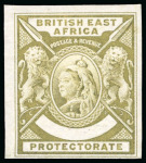 Stamp of Kenya, Uganda and Tanganyika » British East Africa 1896 De La Rue small format definitive colour trial with blank value tablet in olive on wove paper