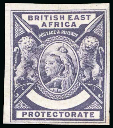 Stamp of Kenya, Uganda and Tanganyika » British East Africa 1896 De La Rue small format definitive colour trial with blank value tablet in deep purple on wove paper