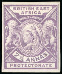 Stamp of Kenya, Uganda and Tanganyika » British East Africa 1896 De La Rue small format definitive colour trial with handpainted "7 1/2 ANNAS" value tablet in mauve (issued colour)