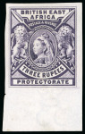 Stamp of Kenya, Uganda and Tanganyika » British East Africa 1897-1903 De La Rue large format 3R imperf. proof in issued colour on gummed Crown CC wmk paper