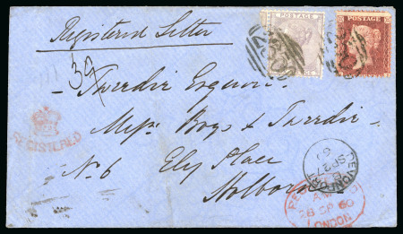Stamp of Great Britain » 1854-1900 Postal History of the Perforated Line Engraved and Surface Printed Issues 1860 (Sep 27) Envelope sent registered to London with 1855-57 6d lilac and 1d Star 