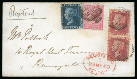 Stamp of Great Britain » 1854-1900 Postal History of the Perforated Line Engraved and Surface Printed Issues 1860 (May 23) Envelope sent registered to Ramsgate bearing 1d Star HA-IA pair, 2d blue pl.8 and 1855-57 4d