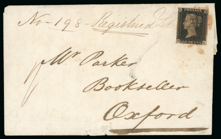 Stamp of Great Britain » 1840 1d Black and 1d Red plates 1a to 11 1841 (Jan 30) Entire letter sent registered to a bookseller in Oxford, bearing 1d black pl.8 HK