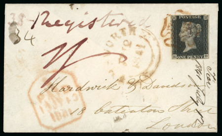 Stamp of Great Britain » 1840 1d Black and 1d Red plates 1a to 11 1841 (12 July) small envelope to London bearing 1d black, marked "38 Registered" and 1/-"