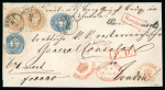 Stamp of Austria 1865 (Jun 11) Wrapper sent registered from Brux to London bearing 15kr pair and two 10kr on obverse