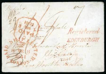Stamp of Great Britain » Postal History 1841 (Mar 6) prepaid envelope from Edinburgh to Sydney