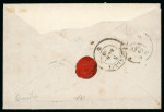 Stamp of Austria » Austrian Levant 1869 Cover to Lucca with mixed franked of Austrian Post in Levante 3s green and 5s red eagle, pair of 10s blue