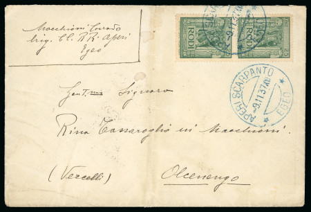 Stamp of Italy » Italian Colonies and Possessions » Aegean Islands 1937-43 Two covers showing "Aperi Scarpanto/Egeo" cds in violet and blue