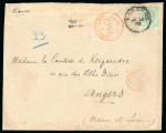 Stamp of British P.O. in Siam (Bangkok) 1883 (Oct 13) Envelope from the French Consulate in Bangkok to France with 1882-85 wmk CC 24c tied by a Bangkok cds