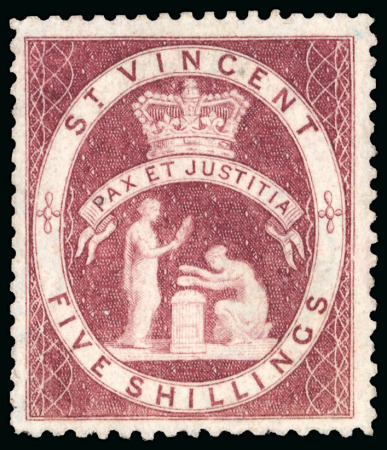 Stamp of St. Vincent 1880 5s perf.12 plate proof in the issued colour on wmk Crown CA paper