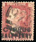 Stamp of Cyprus » Overprinted Stamps of Great Britain 1881 1d red pl. 181 DC, half-penny surcharge, used "975" Limassol, perfs trimmed lower left, good used.