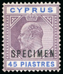 Stamp of Cyprus » King Edward VII Issues 1902-04 45pi dull purple and ultramarine, overprinted Specimen, mint n.h.,