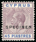 Stamp of Cyprus » King George V Issues 1921-23 45pi dull purple and ultramarine, overprinted Specimen, mint,