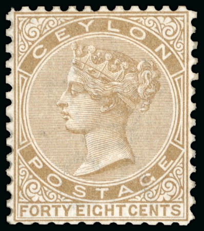 Stamp of Ceylon 1883 48c pale-brown, wmk crown CA, "Trial Perforation 12" two known examples exist